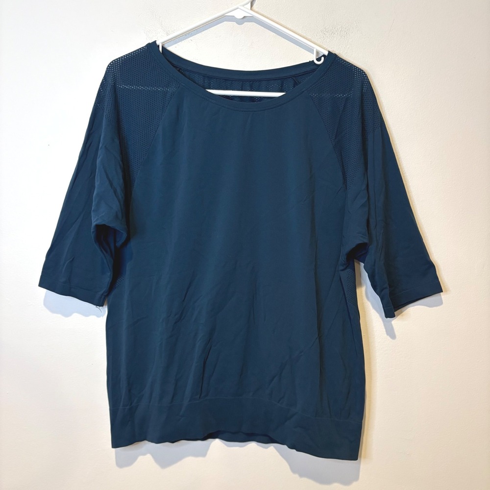 Sweaty Betty London Women's Teal Mesh Panel 3/4 Sleeve Athleisure‎ Top Size L